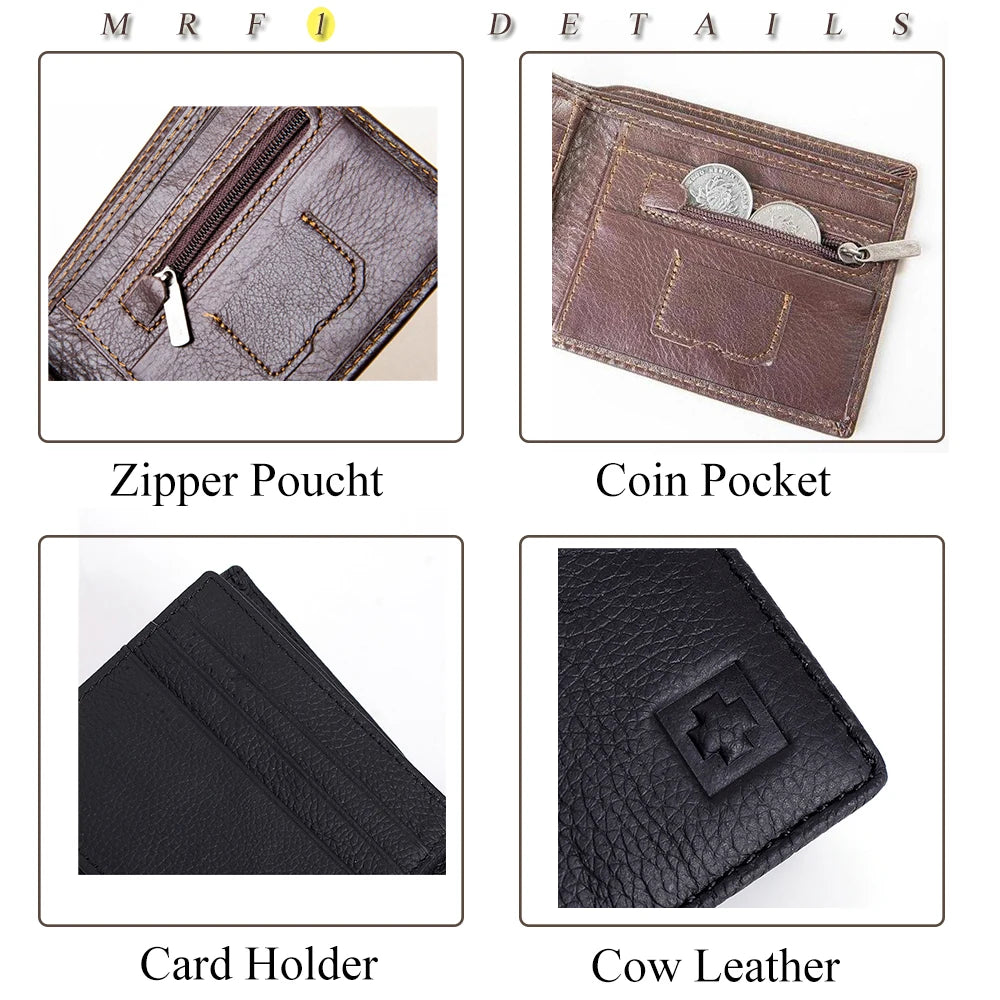 100% Genuine Leather Men's Wallet New Brand Purse for men Black Brown Bifold  RFID Blocking leather Wallets coin pocket Gift Box