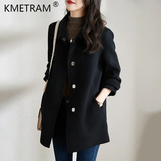 100% Wool Jacket for Women Fall Winter Elegant Double-sided Woolen Coat Korean Fashion Ladies Coats and Jackets Roupas Femininas