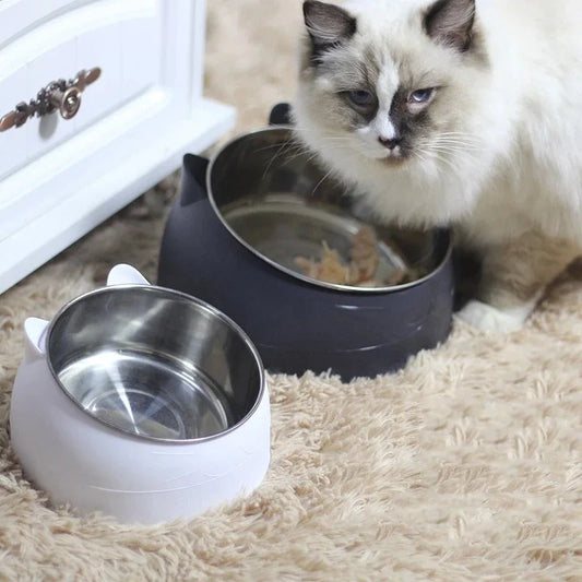 100/200/400ML Cat Bowls 15 Degrees Raised Stainless Steel Cat Food Bowl Safeguard Neck Pet Feeder Non-slip Crash Elevated Bowl